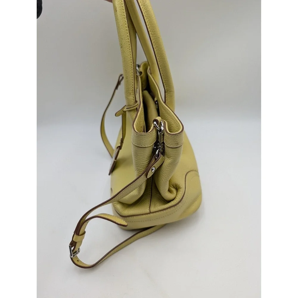 Lauren Ralph Lauren Satchel Bag Womens Medium Yellow Leather Shoulder Purse